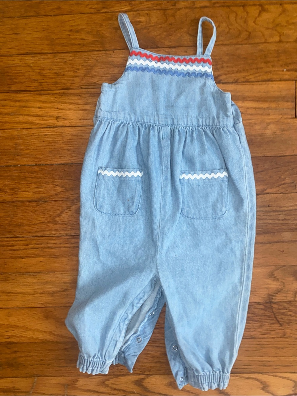 Light Blue Toddler Denim Overalls with Ric Rac Trim